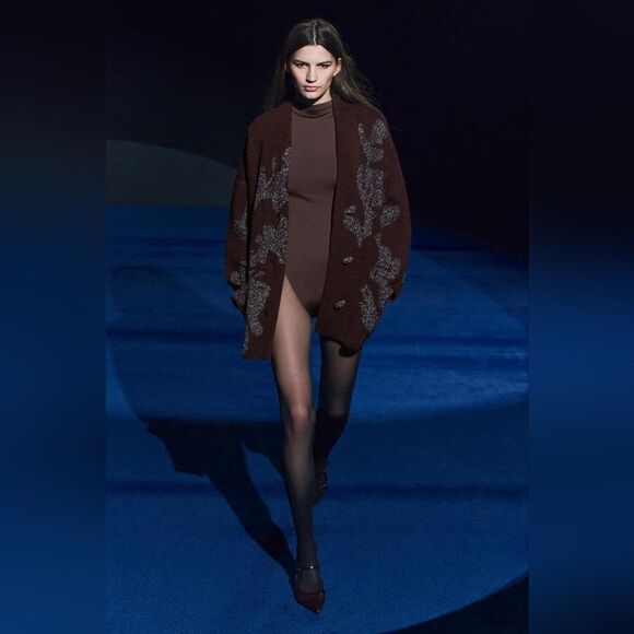 NWT ZARA KNIT COAT WITH METALLIC THREAD Wine | 2756/128/6 - Picture 3 of 16